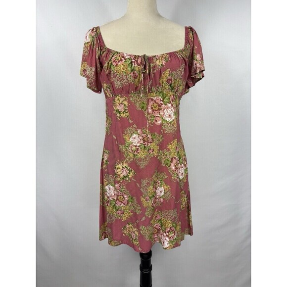 Auguste the Label Bonnie Beachside Peasant Mini Dress Peach Pink Floral 6 - Picture 6 of 16